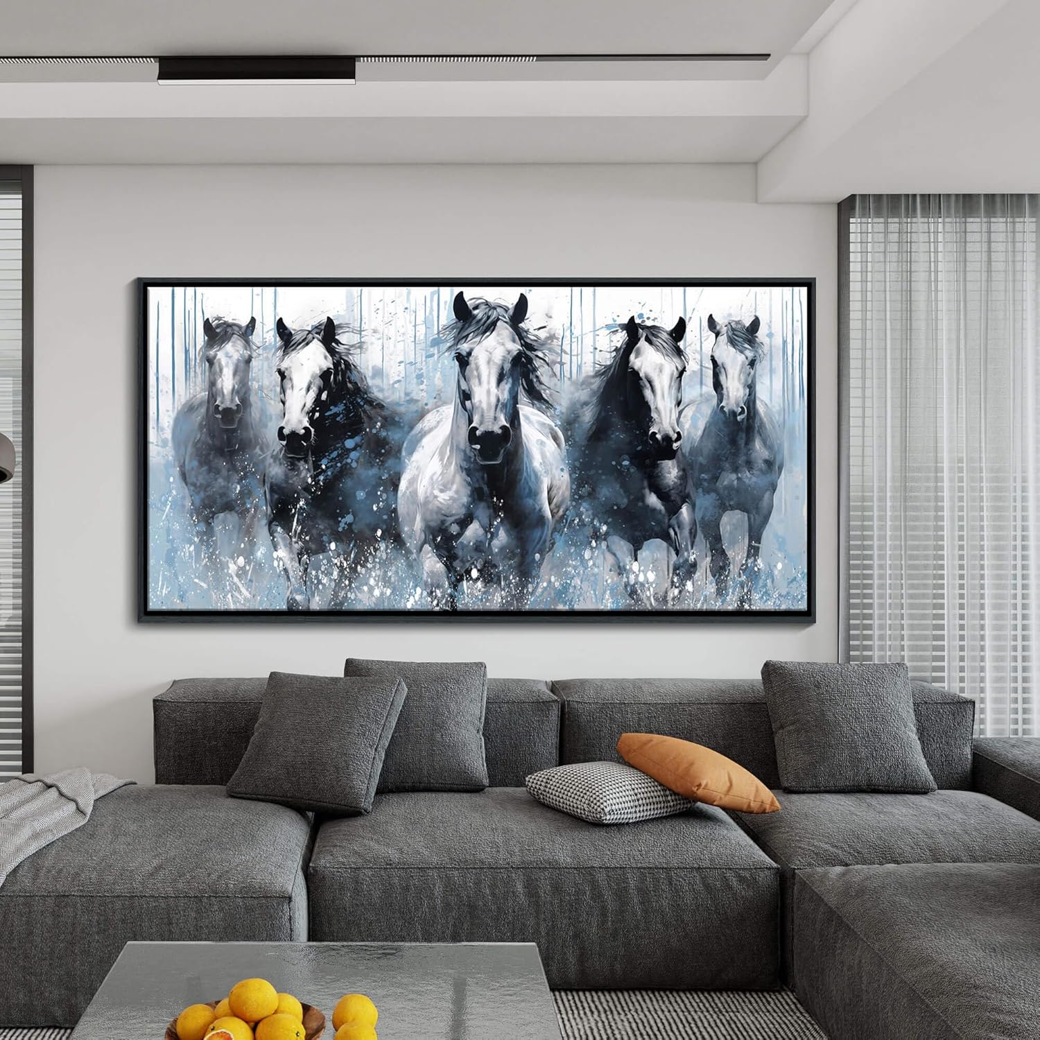 DUNHUANG ART Running Horses Canvas Wall Art - Equine Themed Galloping Animals in the Sand - Rustic