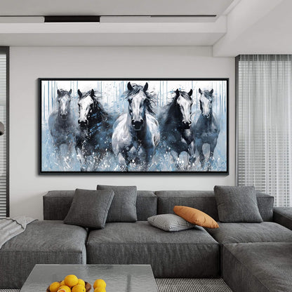 DUNHUANG ART Running Horses Canvas Wall Art - Equine Themed Galloping Animals in the Sand - Rustic