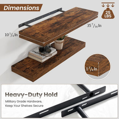 Heimlove 36 Inch Floating Shelves for Wall Set of 2,Rustic Brown Wall Shelves for Storage & Decor