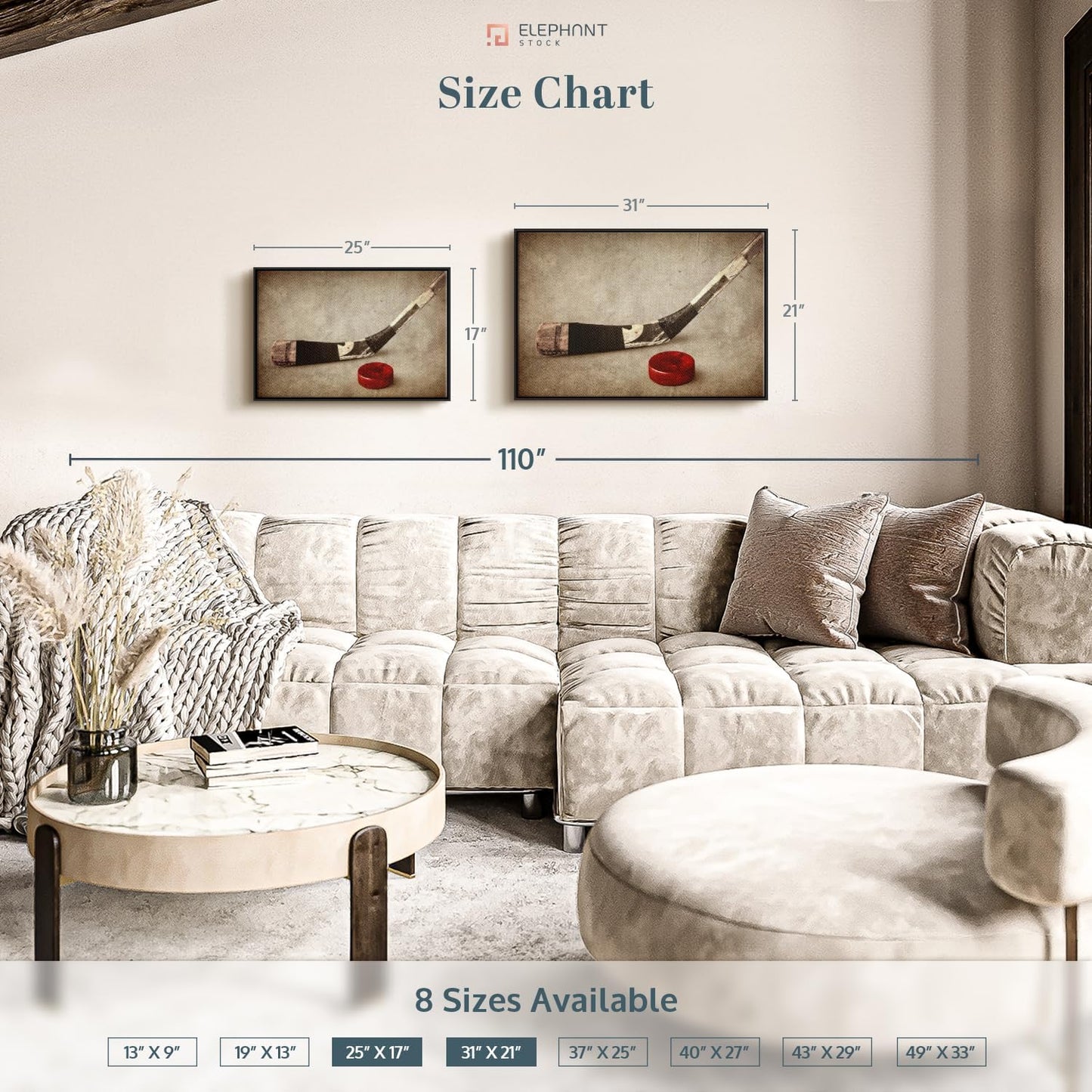 Elephant Stock Vintage Ice Hockey Wall Art - Horizontal Framed Canvas - 1-Piece Hallway Wall Decor