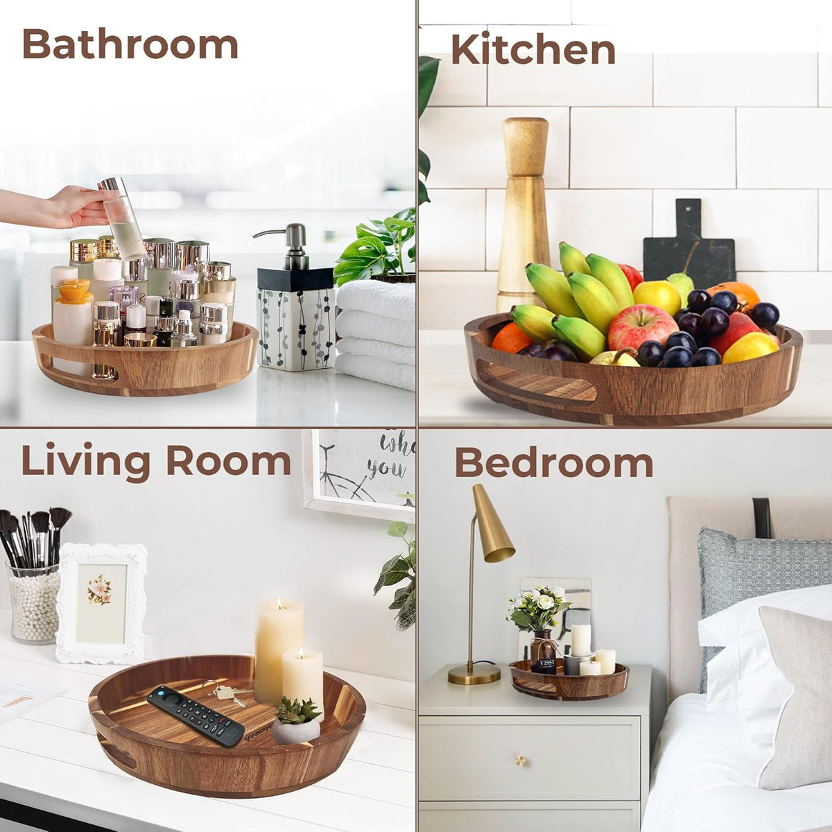 Lazy Susan for Table top 12 inch Wooden Large Lazy Susan Turntable Tray Organizer for Cabinet