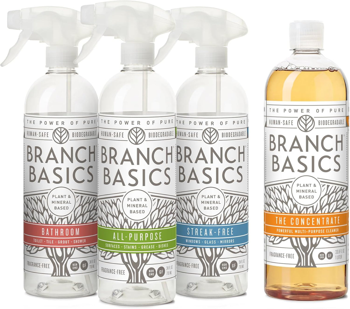 Branch Basics Cleaning Essentials Kit: All Purpose Spray, Glass Cleaner, and Bathroom Cleaner