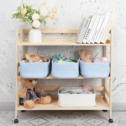 Small Woven Storage Baskets 13“X9”X5“ Decorative Rope Bins for Organizing Shelves, Closets, and