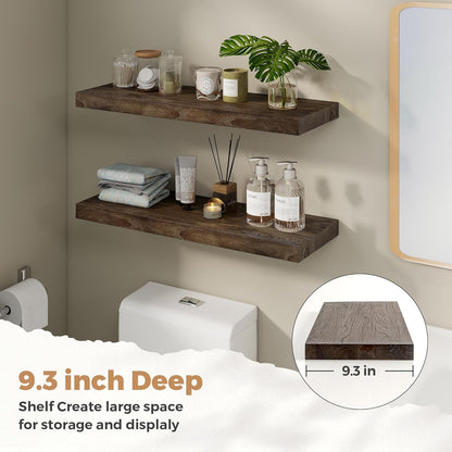 RICHFOCUS Elm Floating Shelves for Wall - 30" W x 9.3" D Rustic Solid Wood Shelves with Invisible
