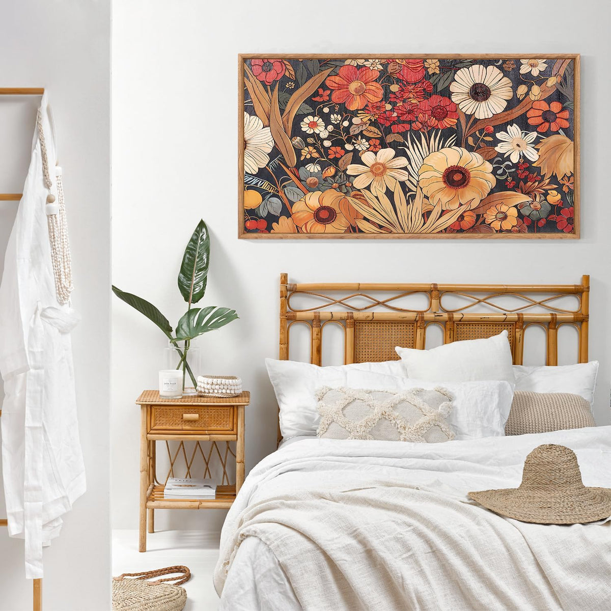Aurlan Boho Burnt Orange Terracotta Wildflowers Framed Wall Art(40"x20"), Abstract Floral 3D