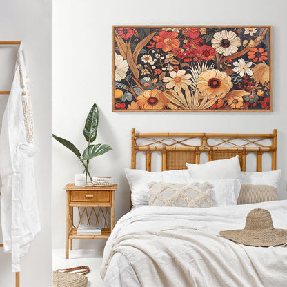 Aurlan Boho Burnt Orange Terracotta Wildflowers Framed Wall Art(40"x20"), Abstract Floral 3D