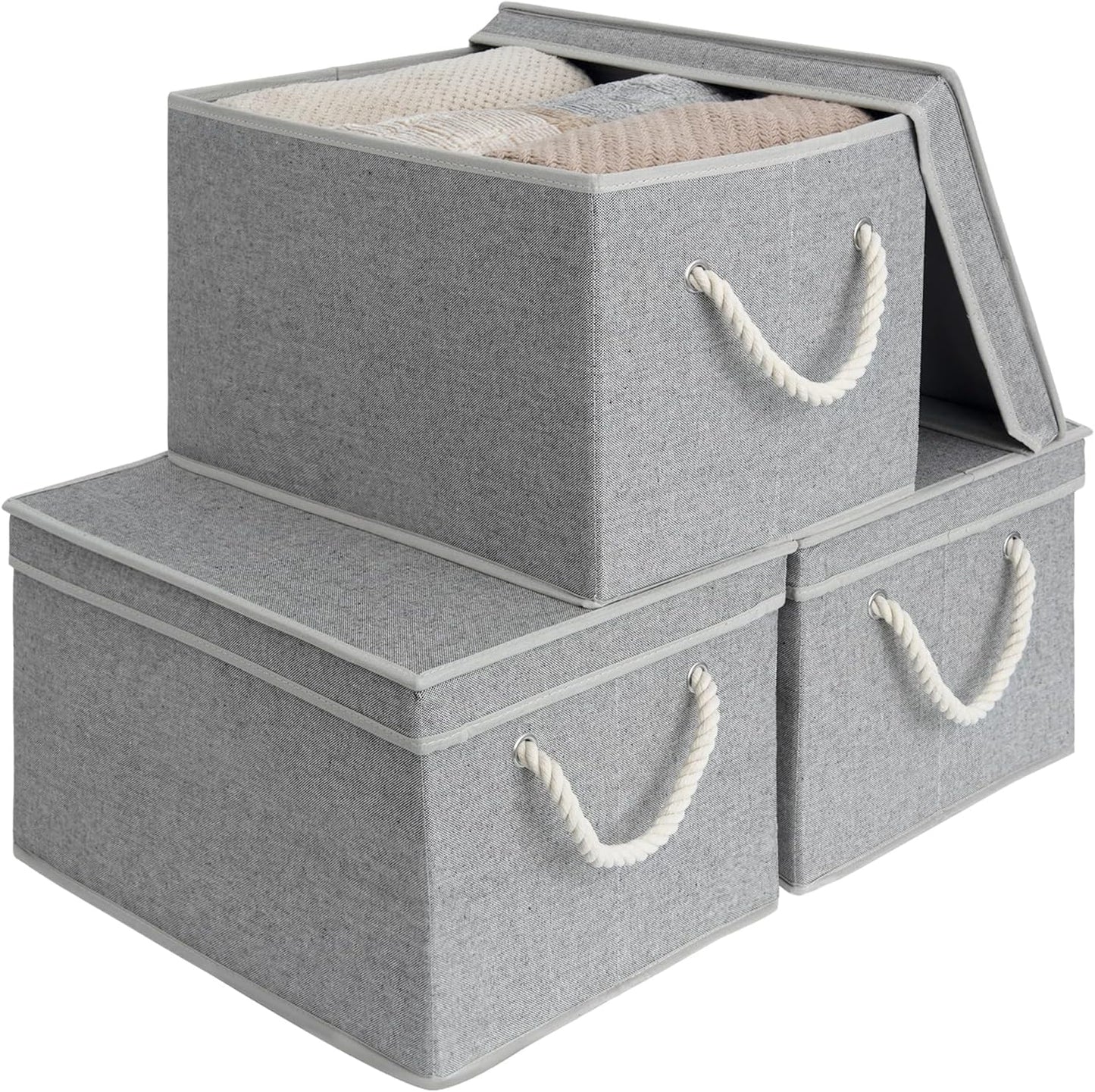 StorageWorks Storage Bins with Lids, Decorative Storage Boxes with Lid and Soft Rope Handles