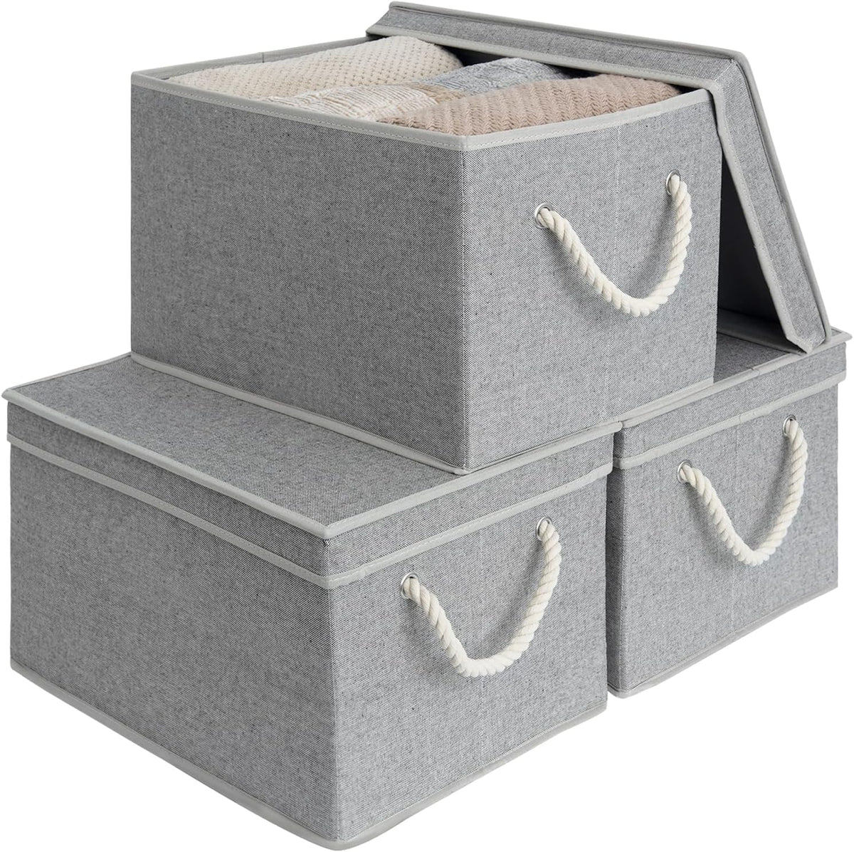 StorageWorks Storage Bins with Lids, Decorative Storage Boxes with Lid and Soft Rope Handles