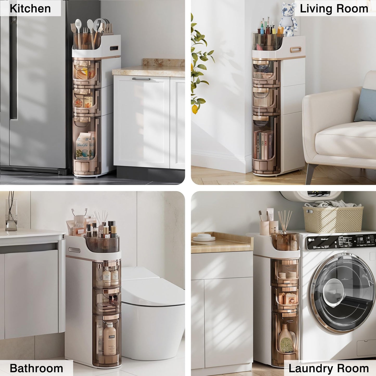VECELO 3-Tier Slim Bathroom Storage Cabinet with Wheels, Skinny Bathroom Storage Cabinet with
