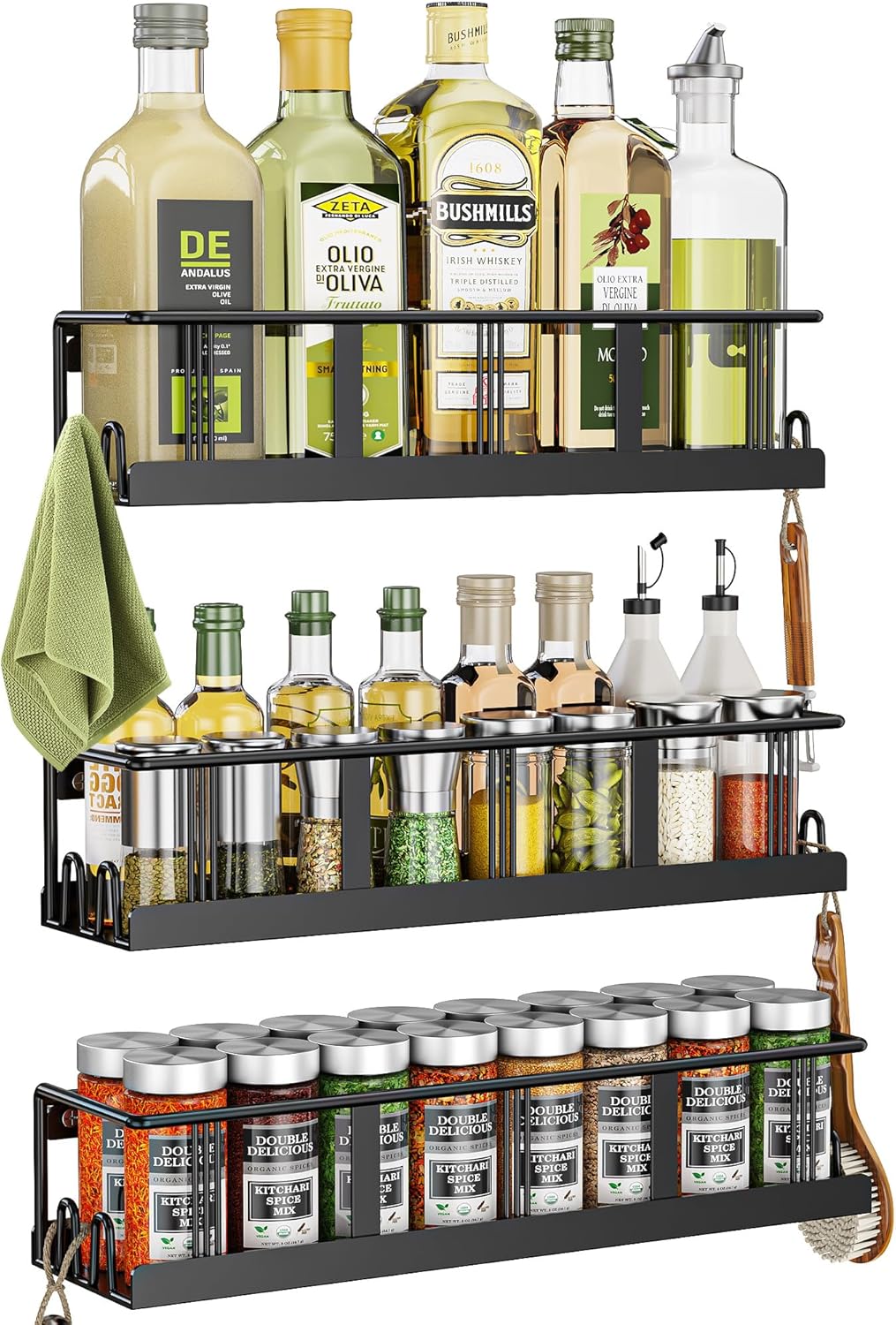 Spice Rack Wall Mounted 3 Pack, Space-Saving Spice Organizer for Spice Jars and Seasonings,Screw or