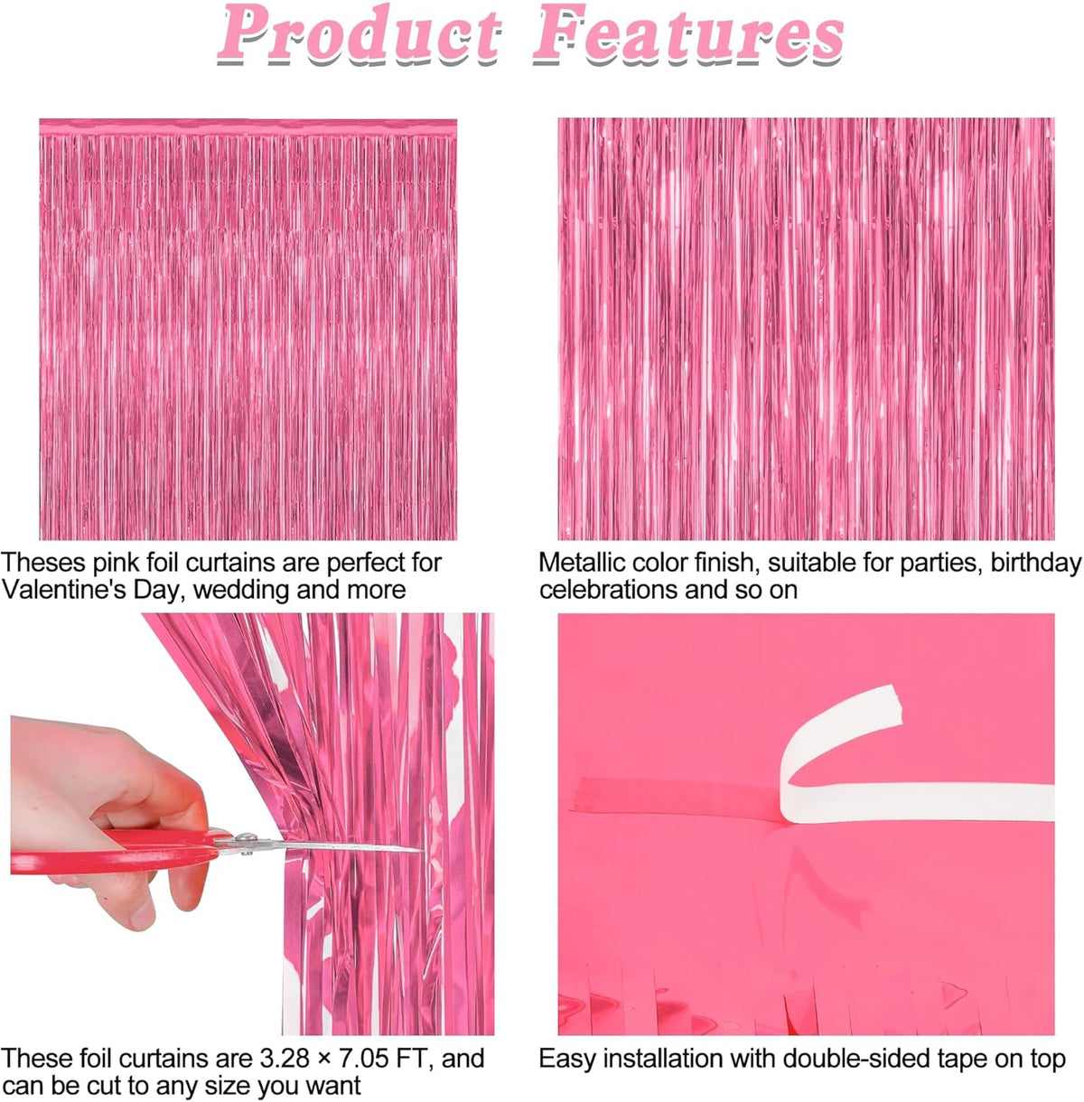8 Pack Pink Backdrop, 3.28 FT x 7.05 FT Pink Birthday Decorations, Metallic Pink Backdrop for