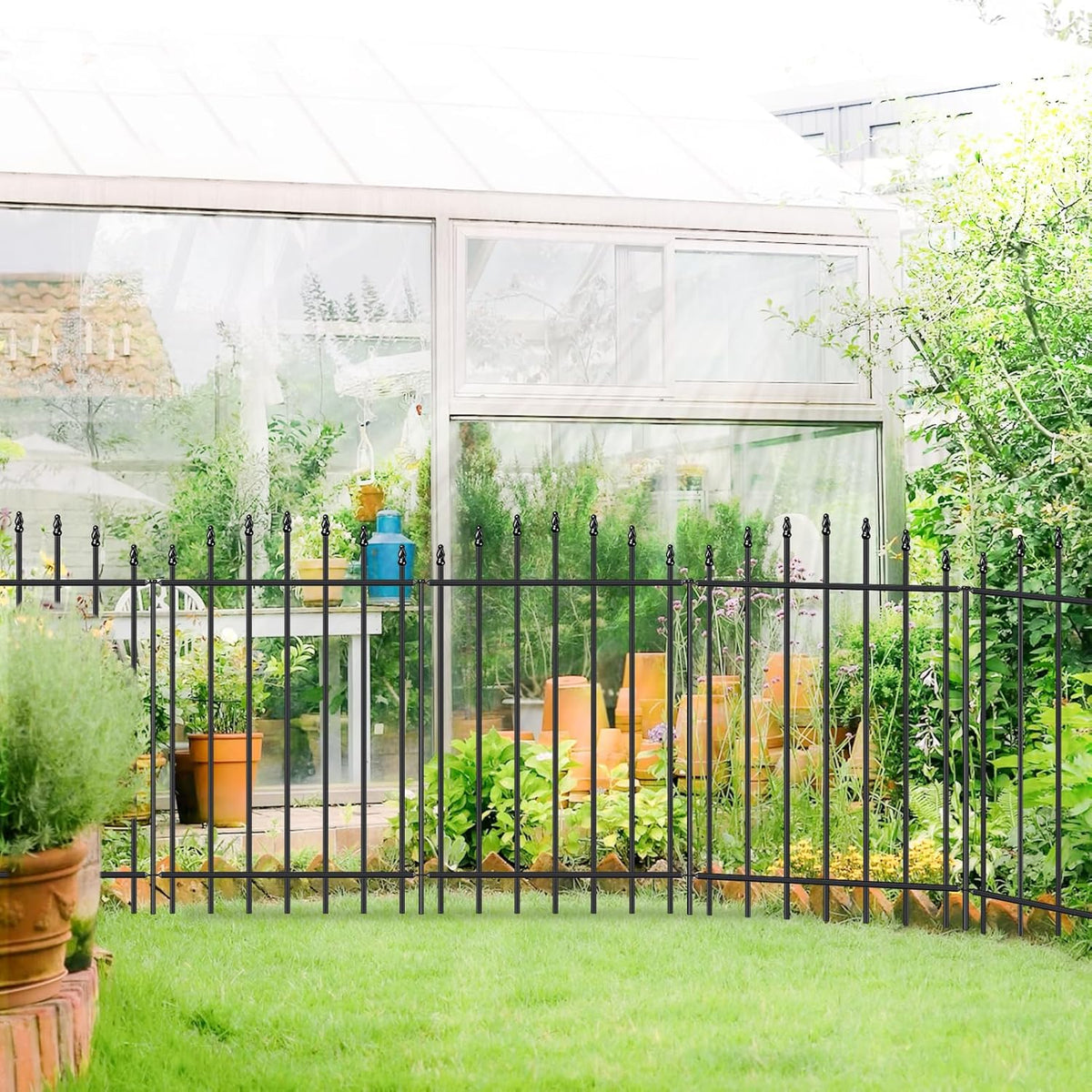 Metal Garden Fence 36 in H x 12 ft L, 6 Panels + 7 Stakes Border Dog Fence Panels Animal Barrier