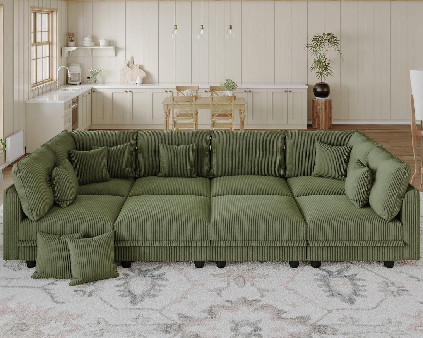 LLappuil Modular Sectional Sofa with Storage Seats, Corduroy Convertible Modular U Shaped Sectional