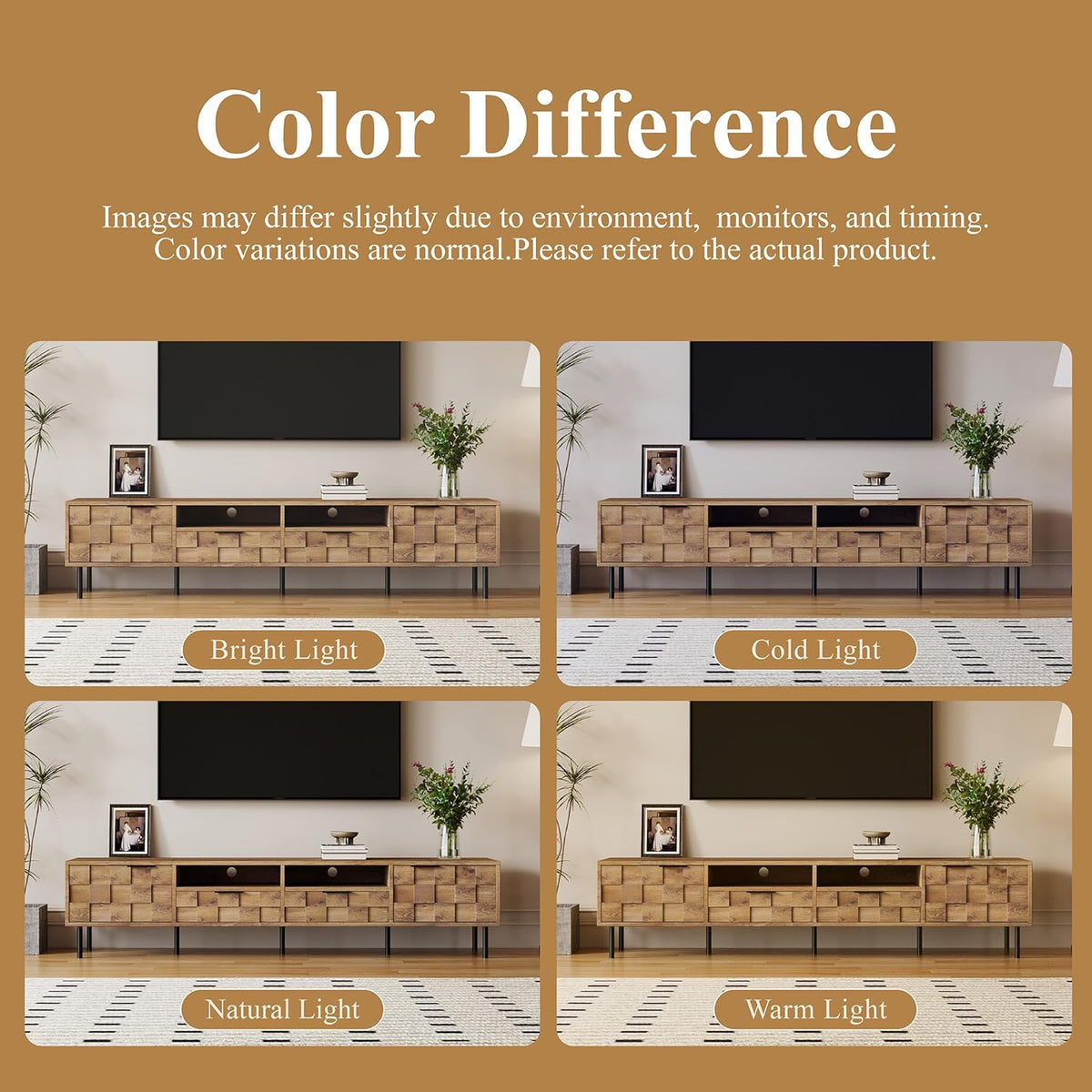Modern TV Stand for TVs up to 85", Mid-Century Media Console with Checkered Cabinet Doors, Storage