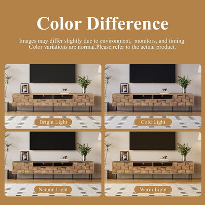 Modern TV Stand for TVs up to 85", Mid-Century Media Console with Checkered Cabinet Doors, Storage
