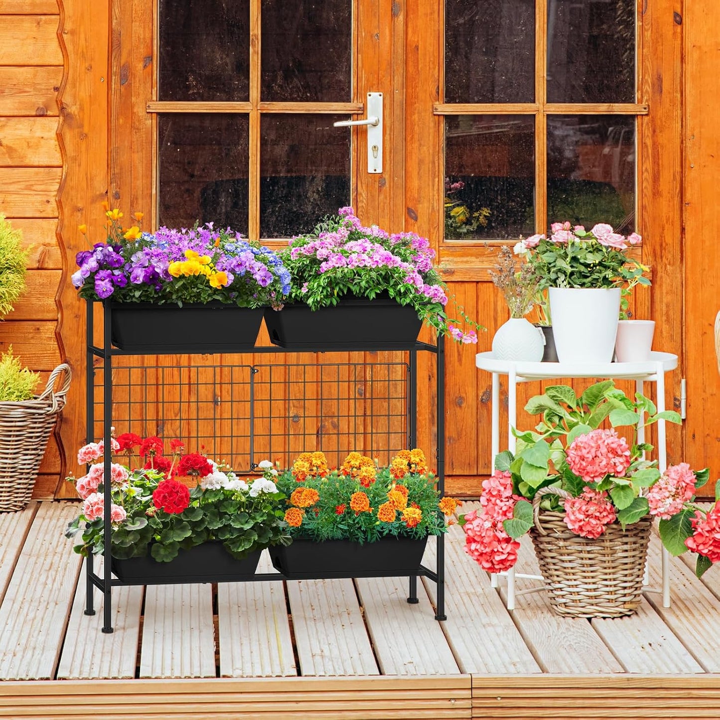 Raised Garden Beds Outdoor Elevated Garden Planter Boxes with Trellis and Legs Standing 32.4"