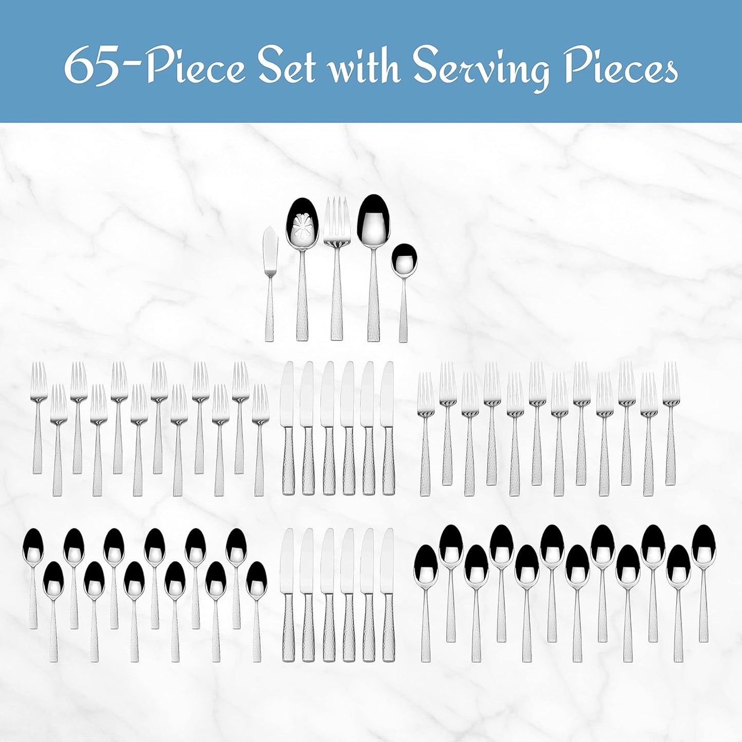 Mikasa, Oliver Gleam Flatware Service for 12, 65 Piece Set, 18/10 Stainless Steel, Silverware Set