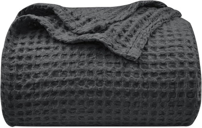 PHF Ultra Soft Waffle Weave Blanket Queen Size 90"x 90"- Washed Lightweight Breathablee Cozy Woven
