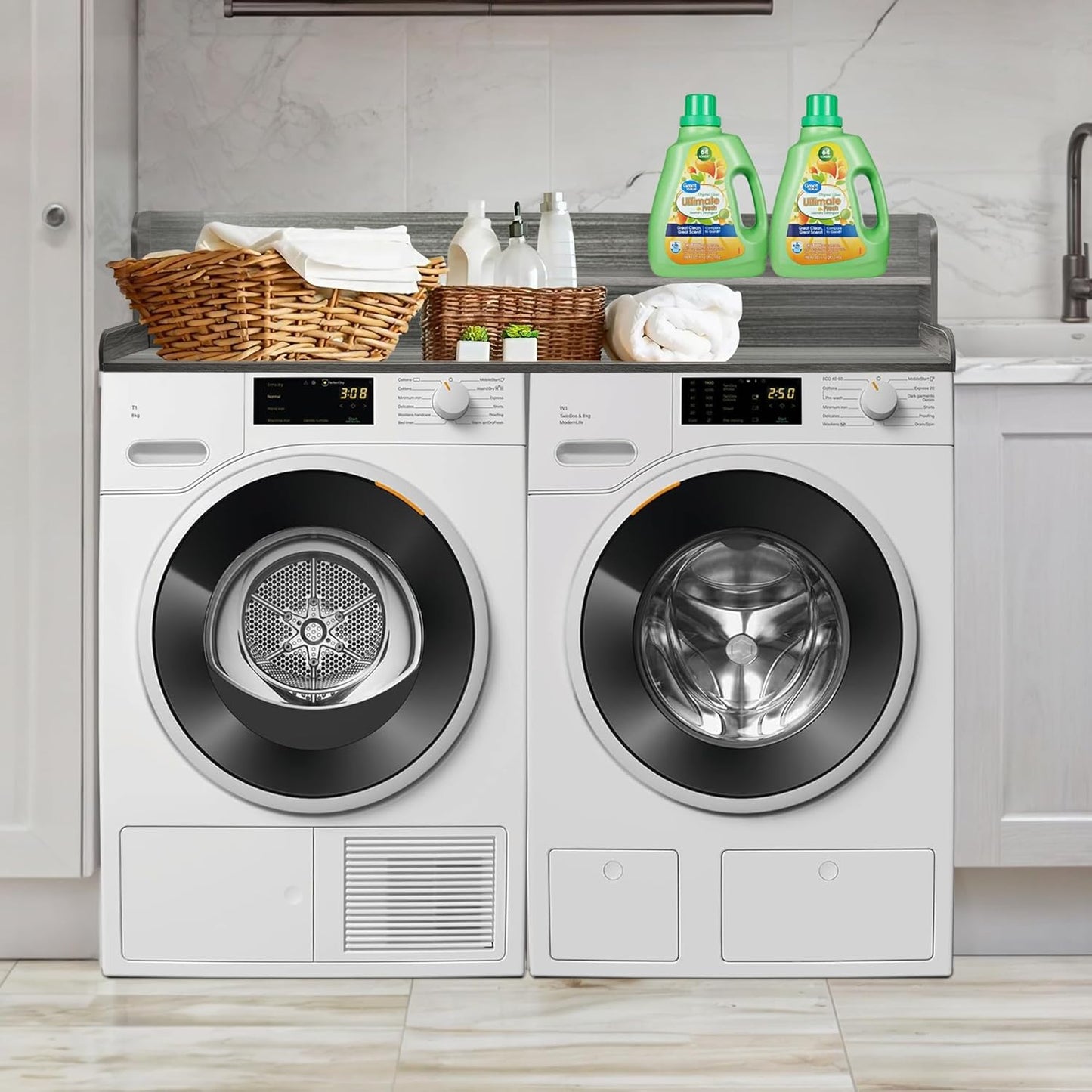 Royxen Laundry Countertop with 2-tier Shelf Universal Fit, Washer and Dryer Countertop with Storage