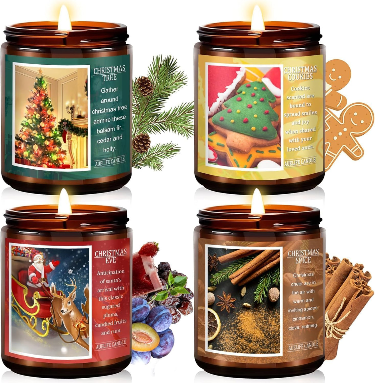 Christmas Candle Set | 4Pack Scented Candles Holiday Candle Gifts - Soy Candles Home Scented, Xmas