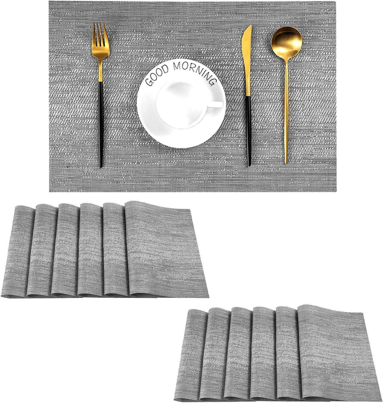 Leetaltree Grey Placemats, Heat Resistant Non-Slip Place mats for Dining Table, Washable Durable