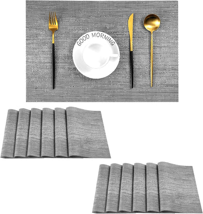 Leetaltree Grey Placemats, Heat Resistant Non-Slip Place mats for Dining Table, Washable Durable