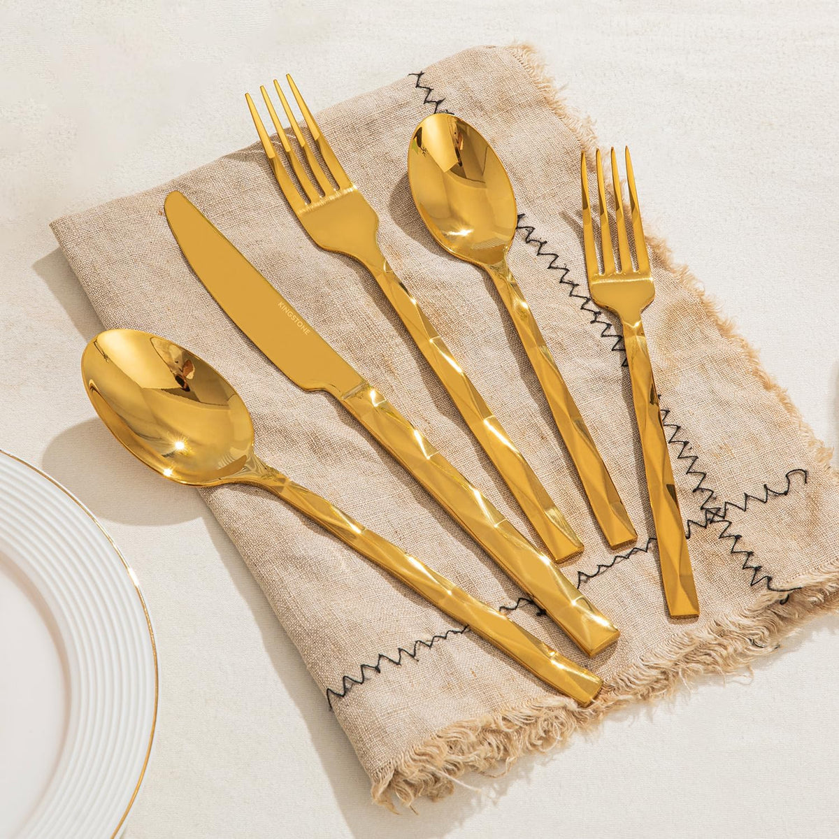 KINGSTONE Gold Silverware Set, Luxury 60 Piece Flatware Set for 12, 18/10 Stainless Steel Cutlery