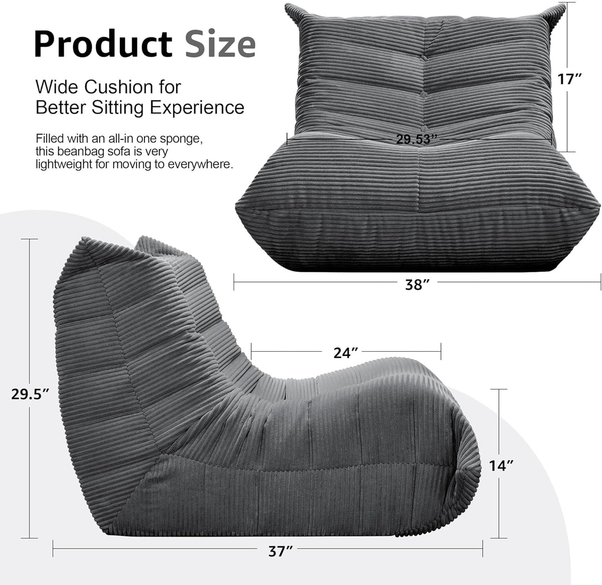 Bean Bag Chairs for Adults Giant Bean Bag Chair Memory Foam BeanBag Chair Big Bean Bag Sofa with