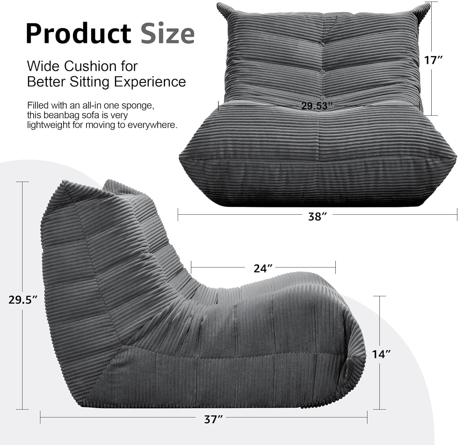 Bean Bag Chairs for Adults Giant Bean Bag Chair Memory Foam BeanBag Chair Big Bean Bag Sofa with