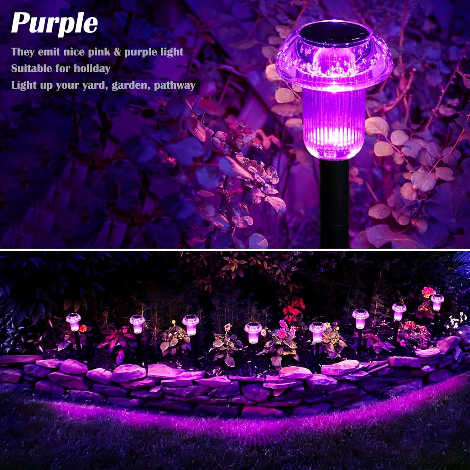 Halloween Solar Lights Outdoor 8 Pack Purple LED Waterproof Mushroom Outside Lights for Yard Garden