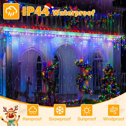 Ollny Icicle Lights Outdoor Multicolor, 594LED 49FT Christmas Lights with Remote 8 Modes Dimmable