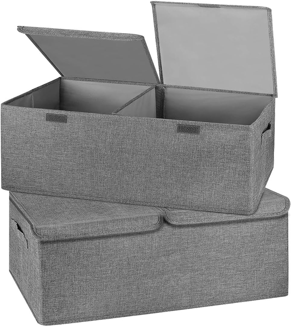 2 Pack Storage Boxes with Lids and Handles, Collapsible Linen Storage Bins Organizer Containers