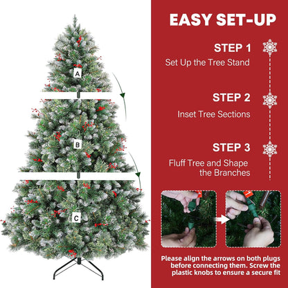 Hykolity 6 ft Prelit Artificial Christmas Tree, Frosted Christmas Tree with 250 Warm White Lights
