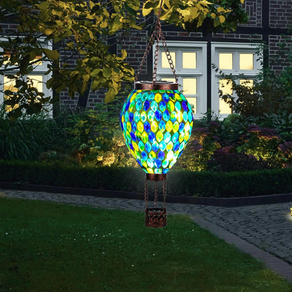 VOREEN Hot Air Balloon Solar Lantern, Mosaic Solar Outdoor Hanging Wind Light, Waterproof, Patio