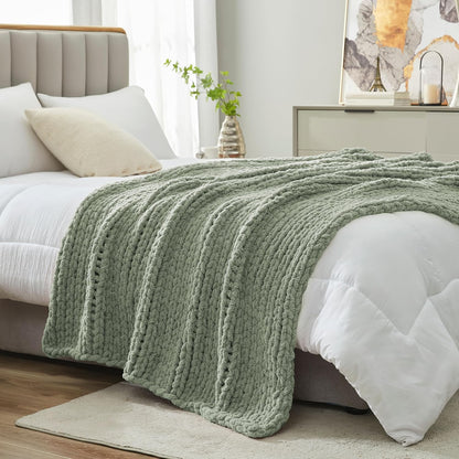 Amélie Home Chunky Knit Throw Blanket for Couch, Soft Chenille Crochet Blanket for Sofa, 50"x60"