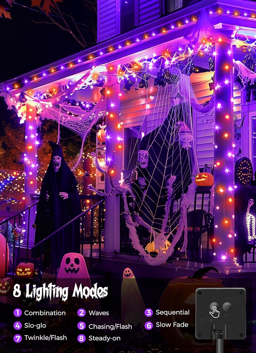 Minetom Halloween Solar Lights Outdoor - 4 Pack Total 160FT 400 LED Halloween String Lights with 8