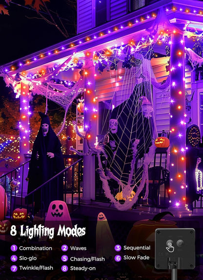 Minetom Halloween Solar Lights Outdoor - 4 Pack Total 160FT 400 LED Halloween String Lights with 8