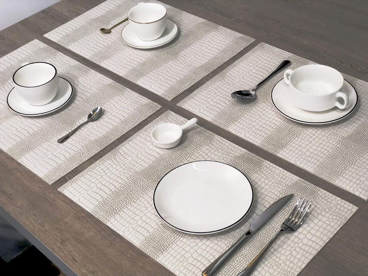 Waterproof PU Placemats, Faux Leather Hardboard Place Mats, Set of 8 Table Mats, Easy to Clean