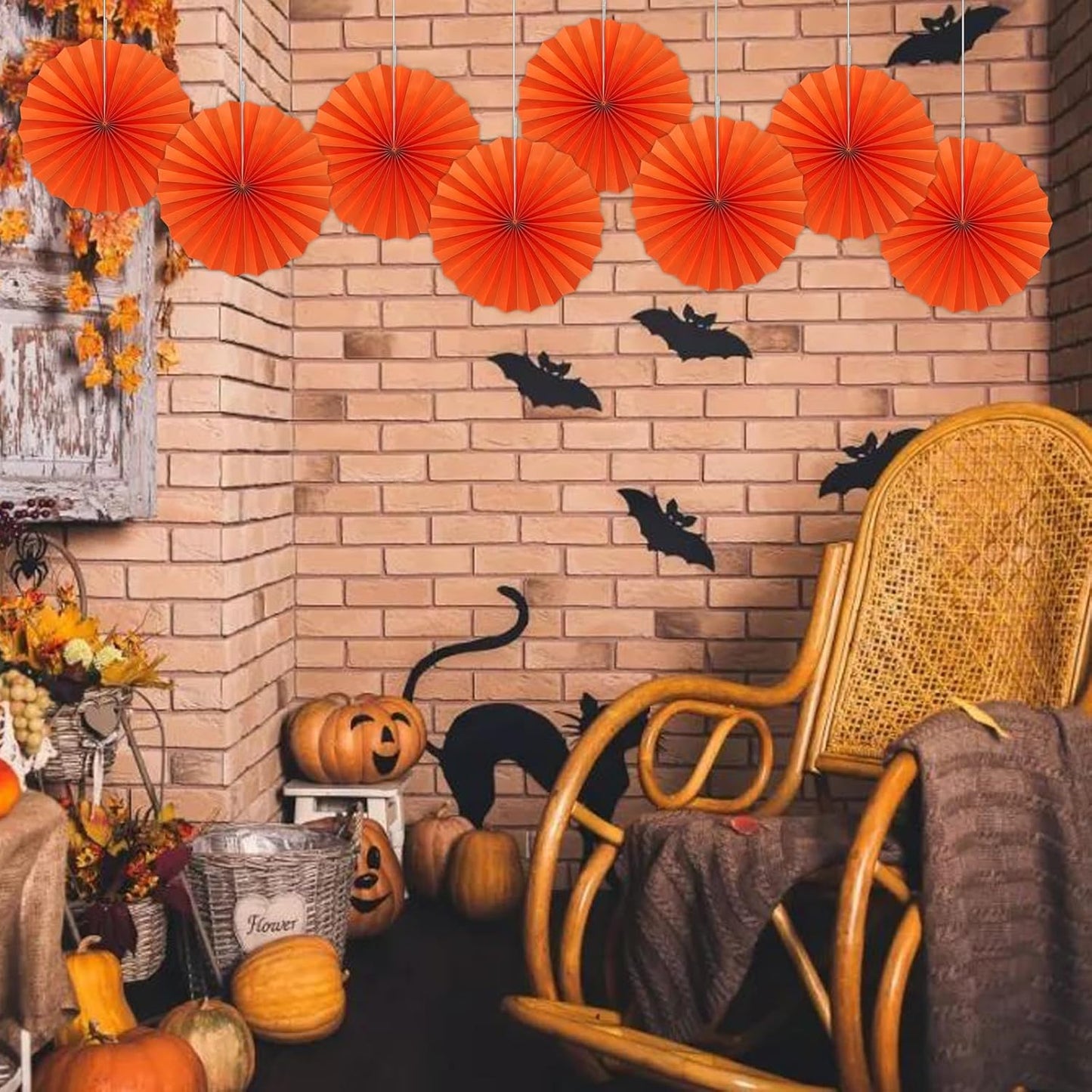 Orange Birthday Party Decorations,DIY Orange Paper Fans Hanging Decoration,12in Halloween Paper