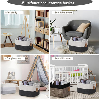 COMFY-HOMI Cotton Rope Woven Basket with Handles for Shelves,Toys,Book, Cloth Storage Baskets Bin
