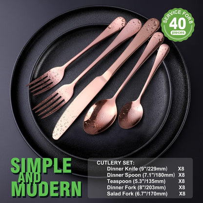 Copper/Rose Gold Silverware Set, OGORI 40-Piece Stainless Steel Flatware Set, Kitchen Utensil Set