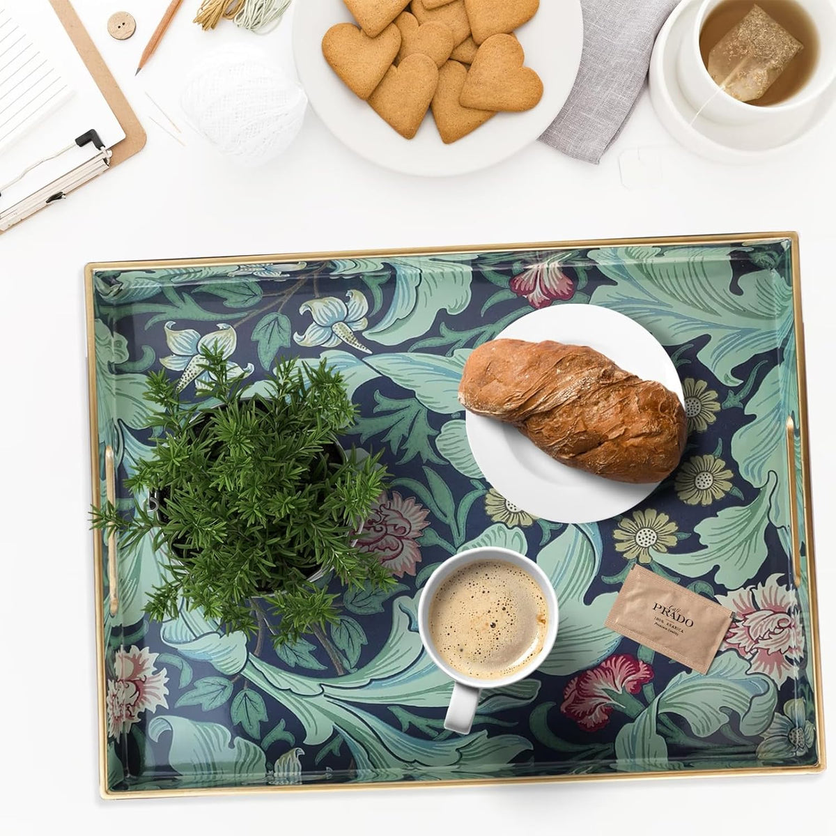 Spsyrine Serving Tray with Handles, Plastic Decorative Tray for Coffee Table, Living Room, Home