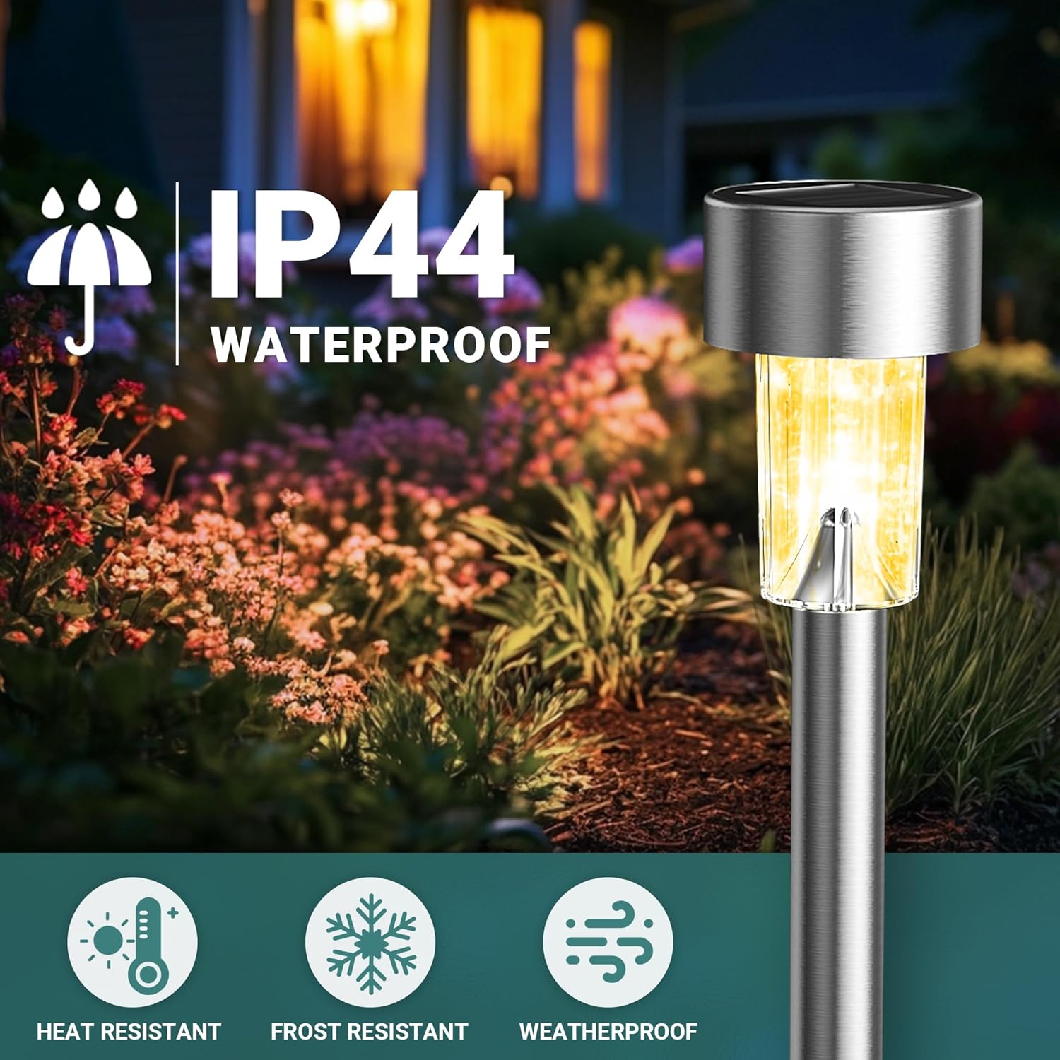 GIGALUMI Solar Lights Outdoor Waterproof, 12 Pack, Stainless Steel LED Solar Garden Lights for