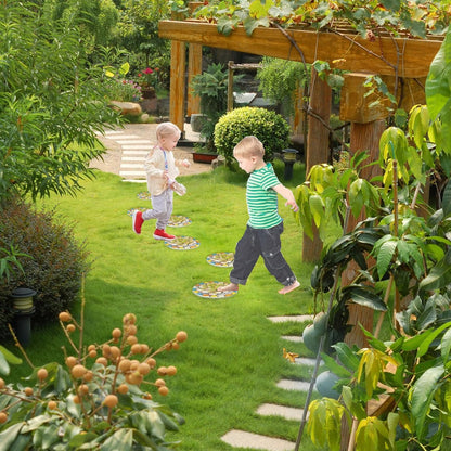 Succulent Pattern Cement Stepping Stones - Outdoor Pavers for Walkway, Multicolored Decorative