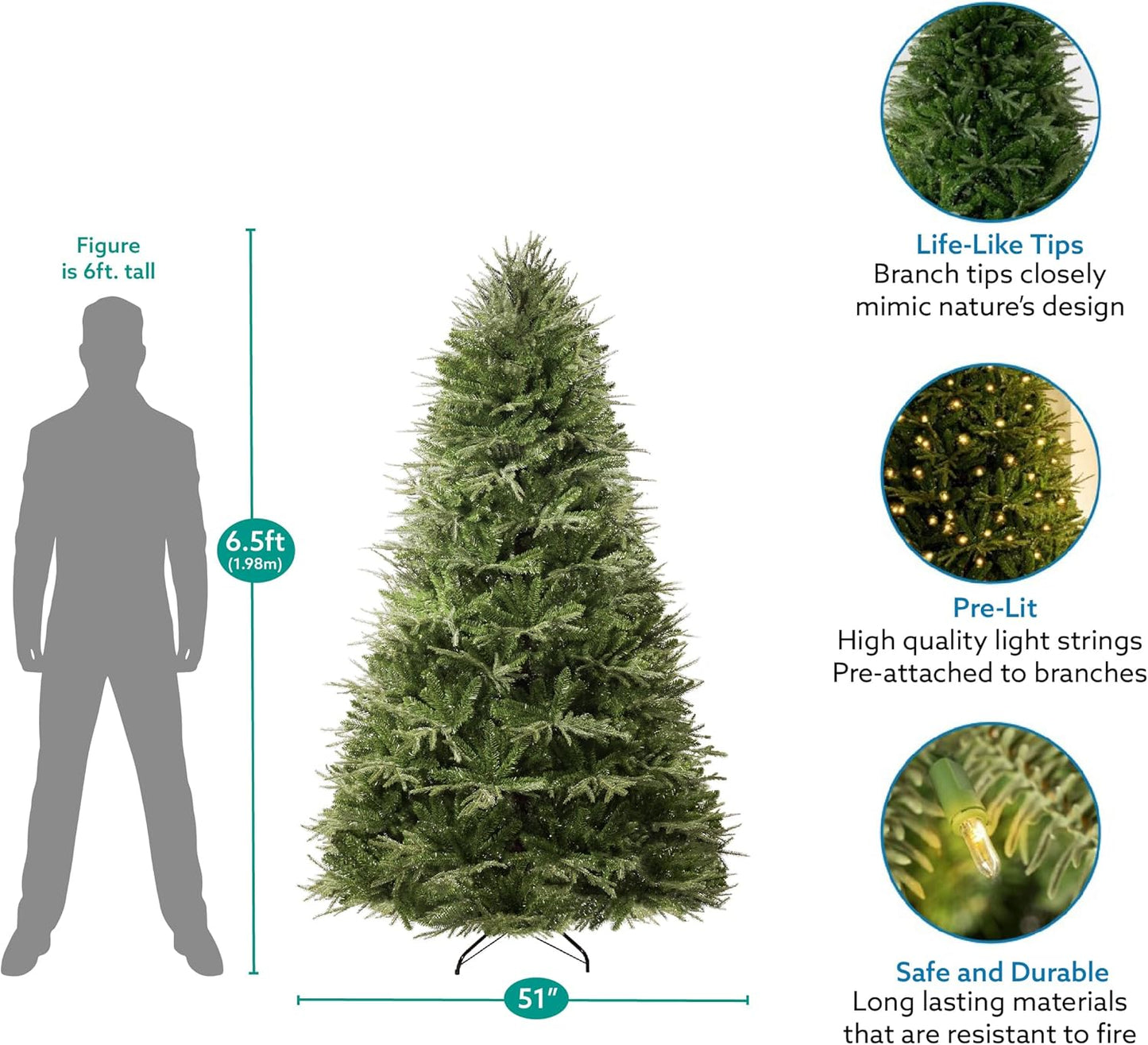 Camden 6.5ft Prelit Artificial Christmas Tree with Foot Pedal, 2041 Branch Tips, 400 Warm Lights