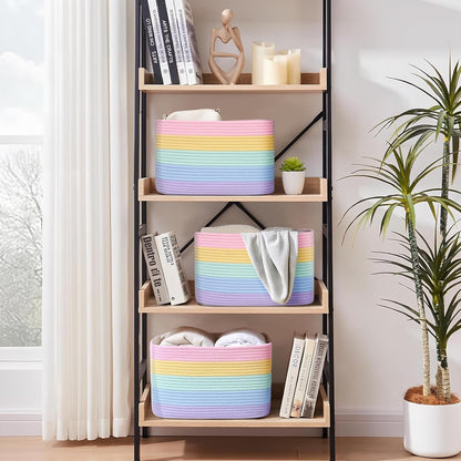 Shelf Baskets for Organizing, Woven Storage Basket for Shelves，Cotton Rope Storage Bins for Toys