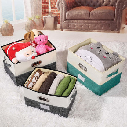 Large Linen Fabric Foldable Storage Bins with Removable Lid and Handles, Washable Storage Box
