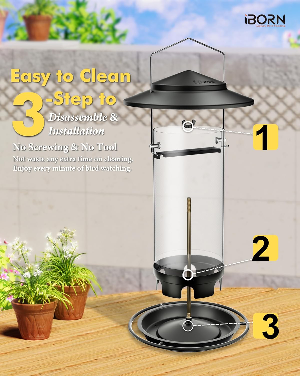 iBorn Metal Bird Feeders for Outdoors Hanging,Wild Bird Feeders for Cardinal,18cm Large Roof&Tray