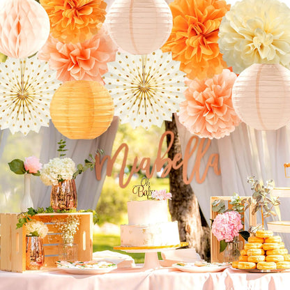 Beige-Orange Peach Fall Party-Decorations Paper-Lanterns- 14pcs Autumn Thanksgiving Harvest