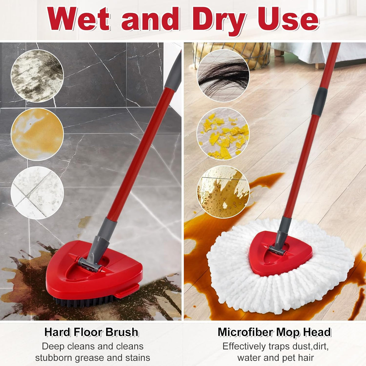 Spin Mop Head Replacement,Iron Spin Handle,Brush and Base Compatible with O Cedar EasyWring 1 Tank